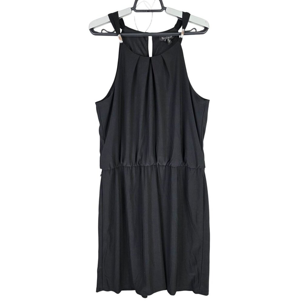 Womens WHBM Black Sleeveless Halter Top Dress Polyester Blend Stretch Size L